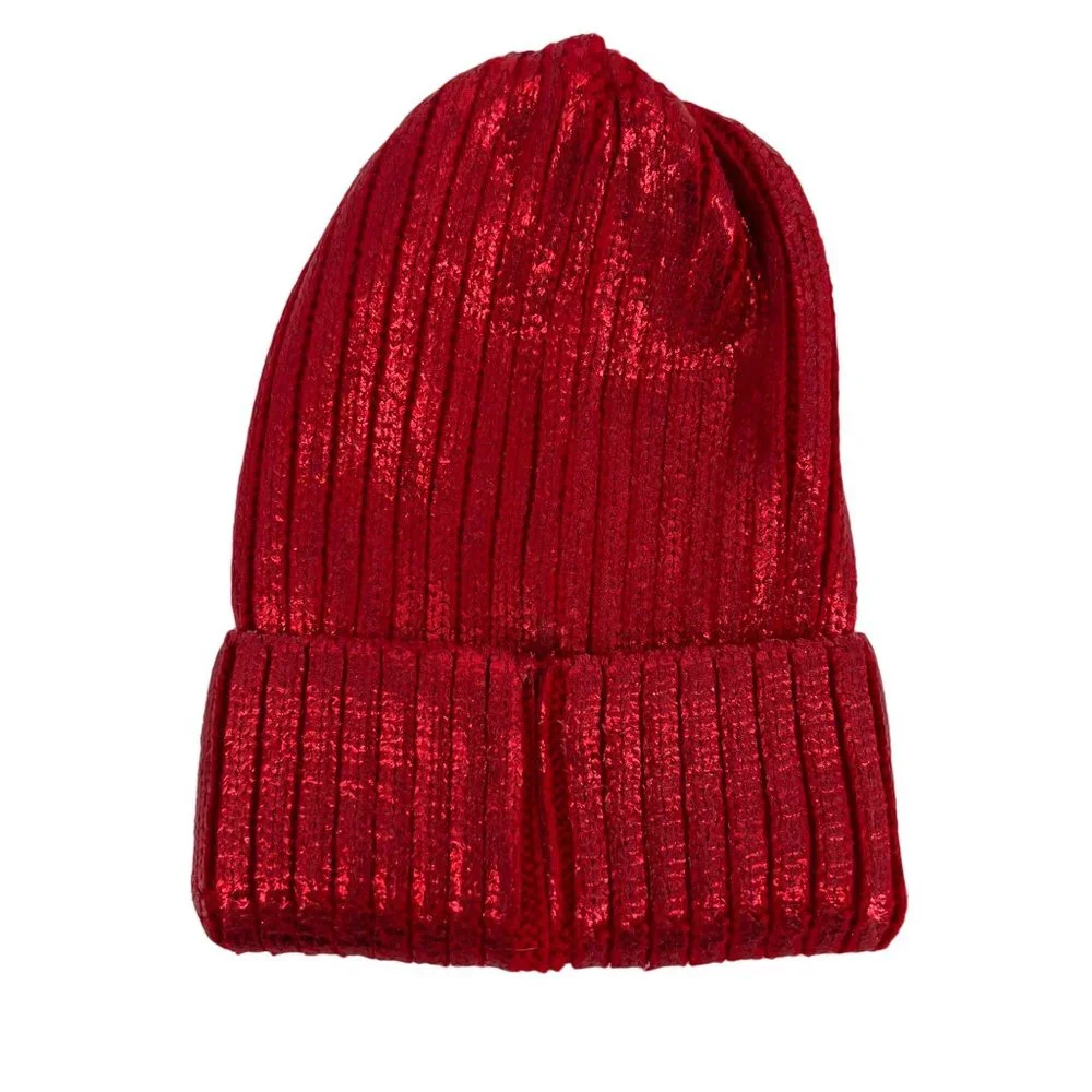 Cloie Metallic Shimmer Winter Beanie Red One Size NWT